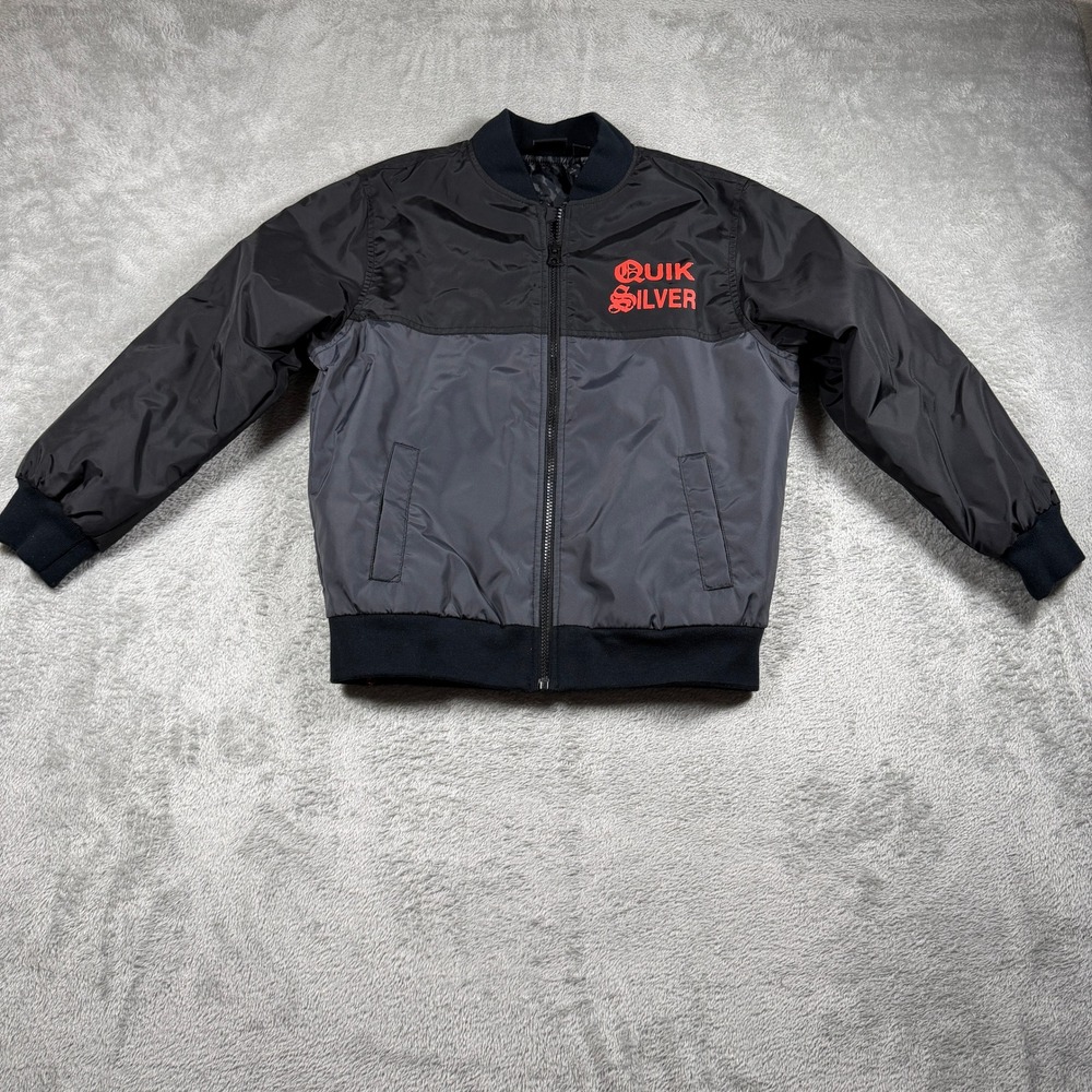 Quiksilver Radical Times Bomber Jacket Boys Small Black Gray Colorblock Full Zip